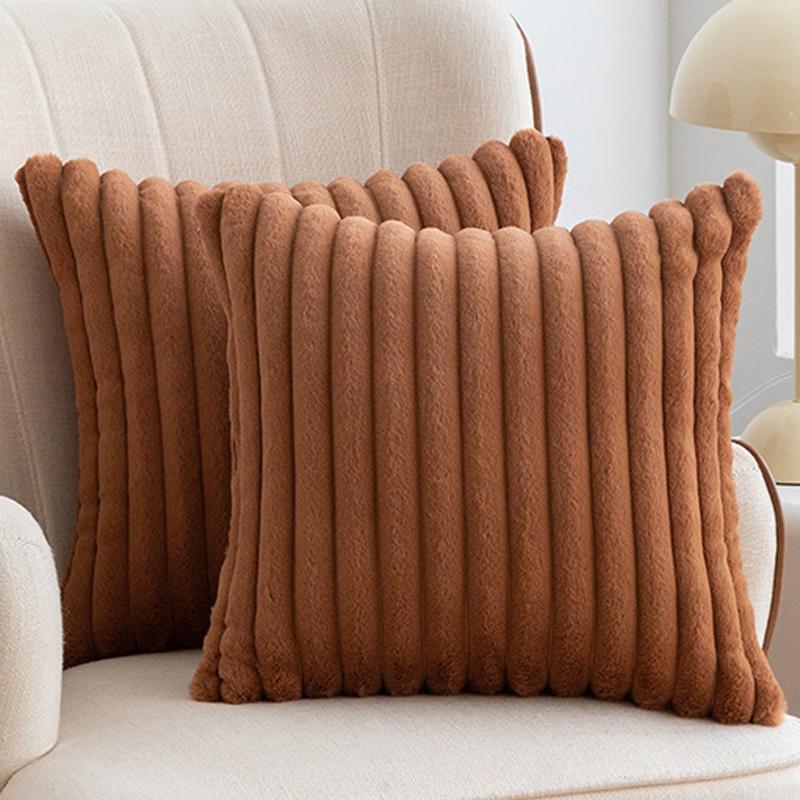 1pc Faux Fur Plush Decorative Throw Pillow Covers Fuzzy Striped Soft Pillowcase Cushion Covers for Sofa Couch Bedroom 18x18 Inch
