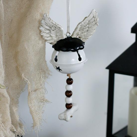 Halloween Skull Bell Ornament Resin Skull/Wing Wind Chime Hanging Decoration for Indoor Outdoor Halloween Decor Car Accessories