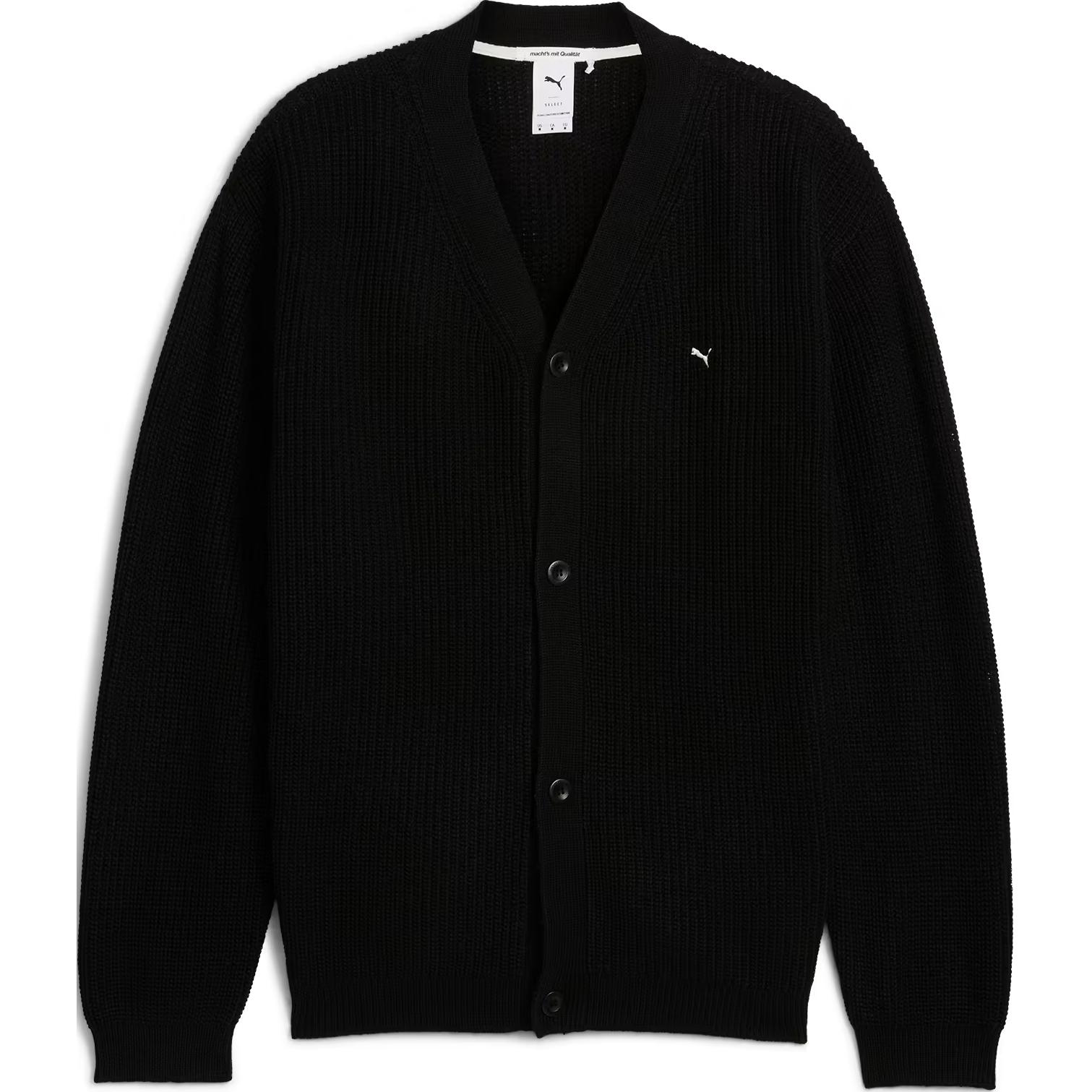 

Кардиган Puma однотонный с логотипом V-образный вырез свободный крой однобортный длинный рукав вязаный свитер мужской свитер черный 626779-01 S