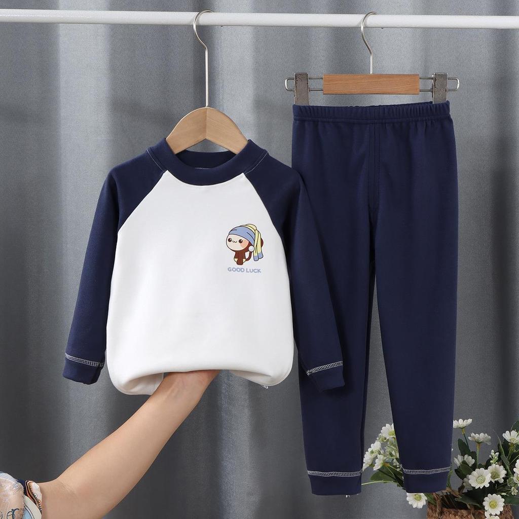 Children's Fleece Autumn Clothes & Trousers Set: Warm Underwear & Loungewear for Boys & Girls