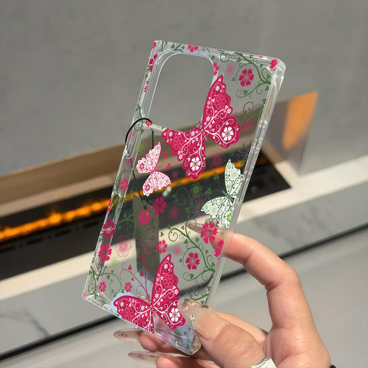 

Clear Square Back Tube Case Protection For iPhone 16 ProMax 13 11 14 Pro Max 15 Plus 12 Anti-Oxygen,Floral Butterfly Pattern Casing iphone 11 ProMax