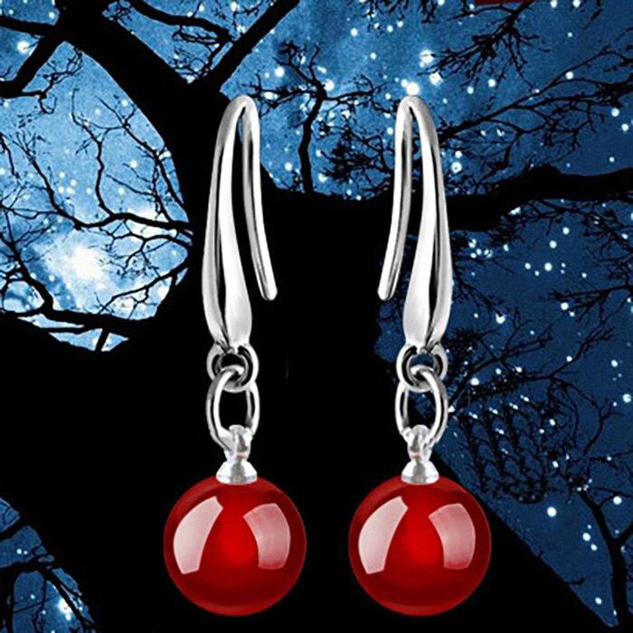 Cercei pentru femei 925 Silver Gold Plated Red Pendant Earrings 2cm Simple Fashion Gift