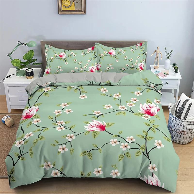 Copripiumino Botanico Floreale King Foglie Fiori Set Biancheria da Letto Microfibra Fiore di Primavera Copripiumino Singolo Doppio Per Adolescente Adulto