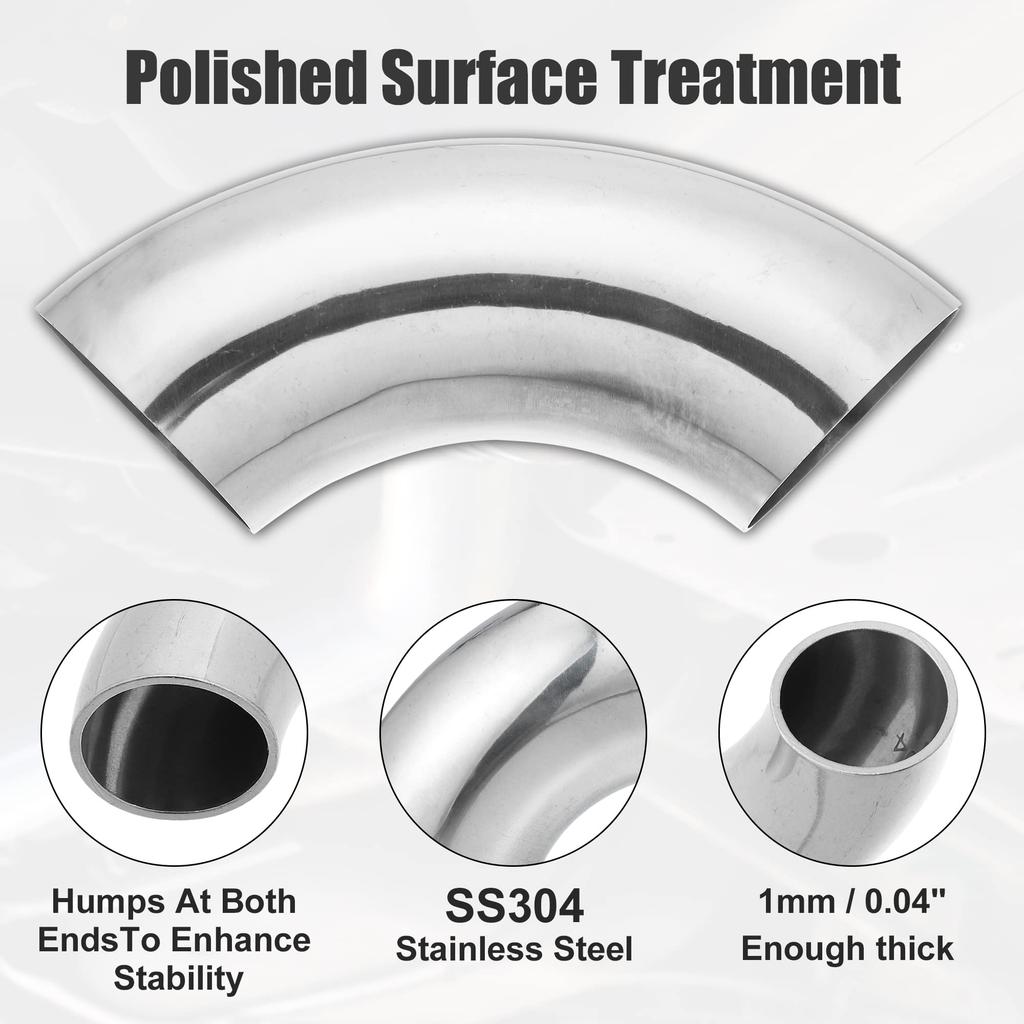 uxcell SS304 90 Degree Mandrel Bend Elbow, Stainless Steel, Exhaust Elbow Pipe, Modified Car