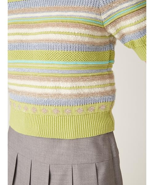 Lily Brown Random Border Knit LWNT251110 Green Women's