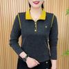 Spring & Autumn Half-Zip Color Block Embroidered Slimming Women's T-shirt