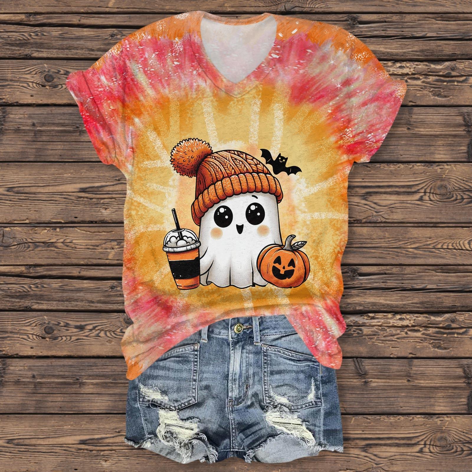 

Женская повседневная футболка с короткими рукавами и V-образным вырезом на тему Хэллоуина XXL белый