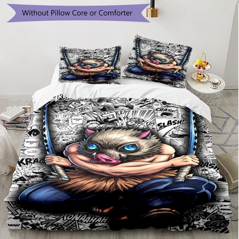 3pcs Duvet Cover Set (1*Duvet Cover + 2*Pillowcase, Without Core), Demon Slayer Print Soft All‑Season Bedding Set, Home Bedroom Decor Gift