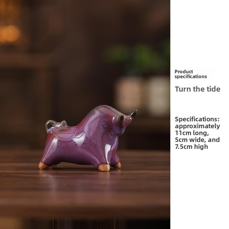 

Ceramic Zodiac Ox Figurine Feng Shui Bull Statue Desktop Tea Pet Home Office Decor Housewarming Gift for Living Room Entryway