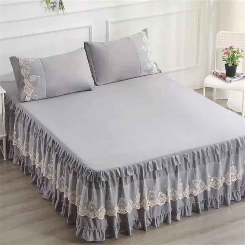 Bedspread Ruffle Lace Exquisite Embroidery Bed Skirt  Anti Slip Princess Bed Cover 1.5/1.8/2 M Bed Dust Cover