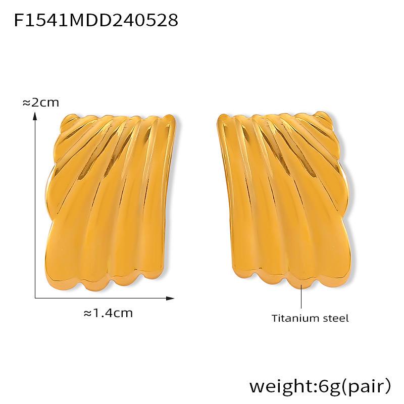 Summer Titanium Steel Striped Square Stud Earrings - European & American Fashion