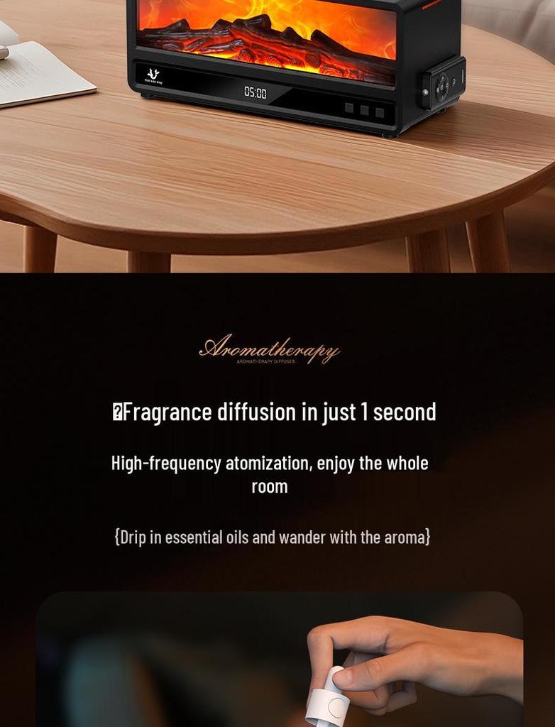 Remote-Controlled Retro Fireplace Aroma Diffuser with Seven-Color Flame and Humidifier