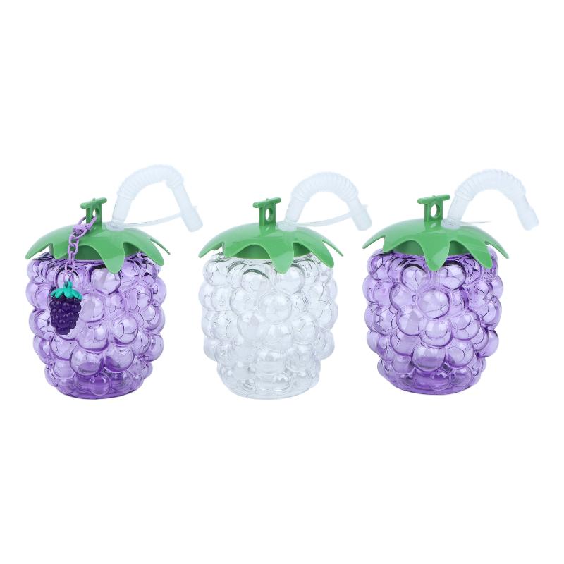Bottiglia d'Acqua in Plastica a Forma di Uva con Cannuccia Carina Portatile Design Frutta Tazza Estate Spiaggia Festa in Piscina Bicchieri da Bere con Cannuccia