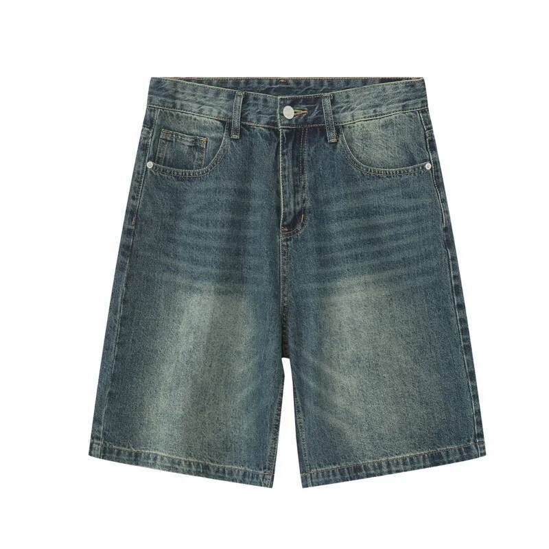 BeatStreet Summer Men's Casual Jeans Shorts Loose Mid High Waist Fashion Knee Lenght Denim Short Pants Vintage Male New Korean