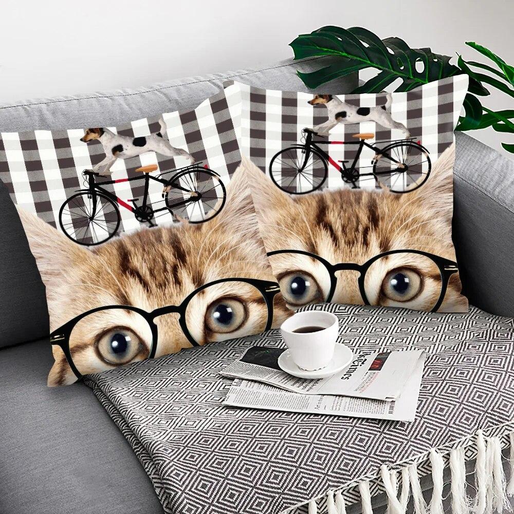 Bedroom Living Room Cartoon Animal Print Cushion Cover Cat Dog Cushion Cover Car Sofa Home Decor Pillowcase