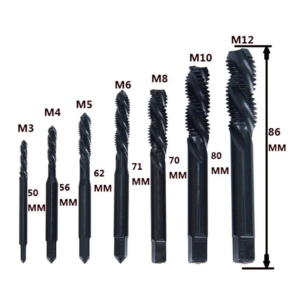 5 7pcs Spiral Hand Thread Tap Screw Metric Plug Drill Bits M3 M4 M5 M6 M8 M10 M12 Hand Tools