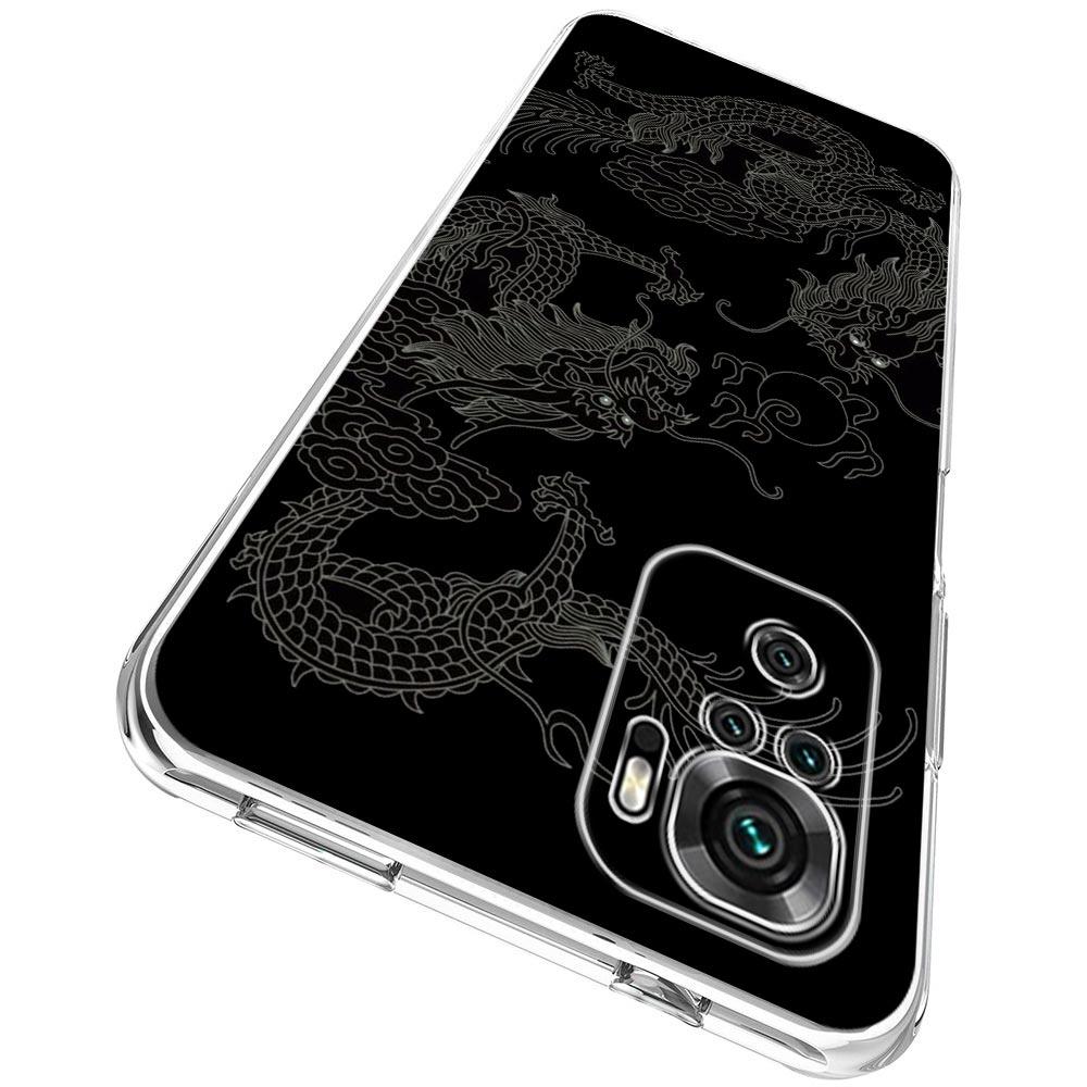 Clear Soft Phone Case For Xiaomi Redmi Note 12 11 9S 9 8 10 Pro+ 7 8T 9C 9A 8A K40 Gaming Cover Dragon Flower Grass Line Art