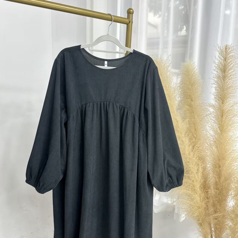 

New Middle East Dubai Solid Loose Casual Dress Solid Color Loose Casual Dress Black XL