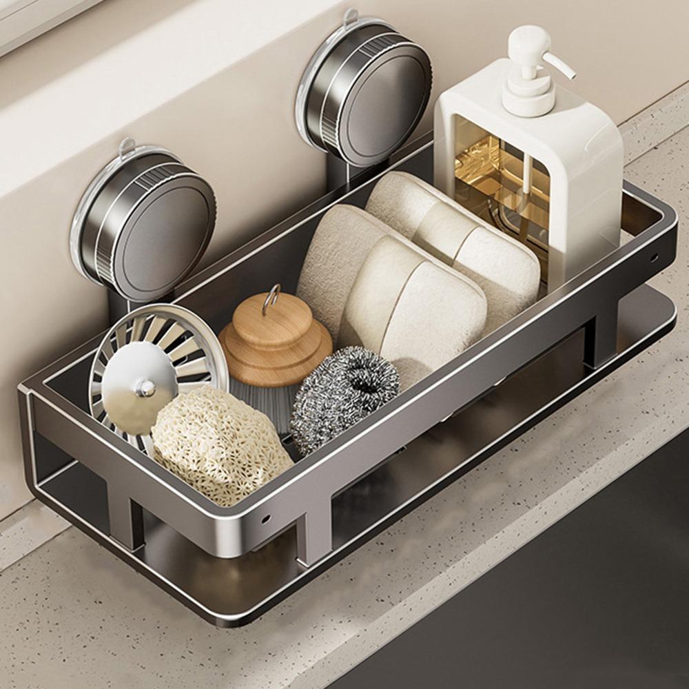 Wall Mounted Suction Cup Dish Sponge Holder Space Aluminum Rag Drainage Rack  Kitchen
