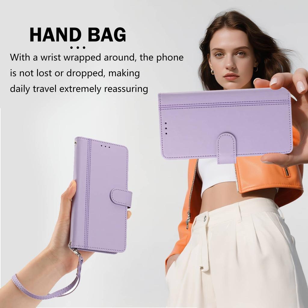 Flip Wallet Case for iPhone 17 16 Pro Max 17e 16e Air, Leather Card Holder Cover with Magnetic Clasp, Stand, Shockproof Case
