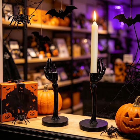 Eerie Figurine for Table Centerpiece Gothic Candle Holder, Spooky Skeleton/Skeleton Hand Taper Resin Style Home Accessories Candlestick Decoration