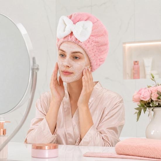 Dry Hair Cap, Bow Decor Soft Thickened Fabric Hair Towel, Ultra Absorbent Hair Wrap for Women Bathing Skin Care