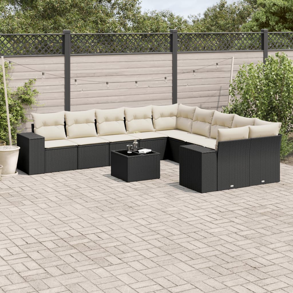 Vidaxl 11-Cz. Set da Giardino, Cuscini Rattan Nero Pe