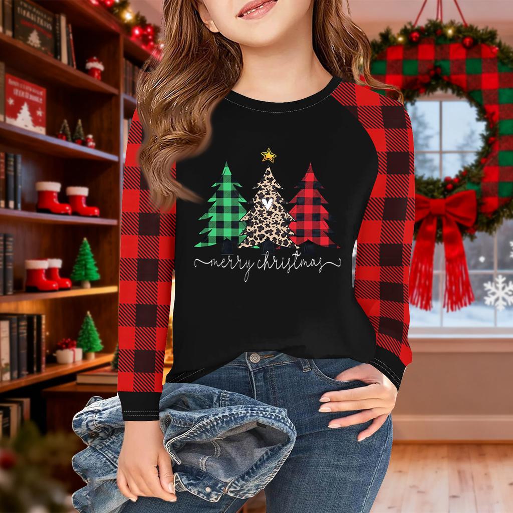 Girls Long Sleeve Christmas Day T Shirts Kids Fall Tops Crewneck Basic Tees 5-14Y