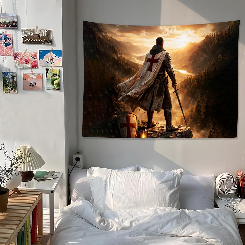 Knight Templar RETRO Tapestry Custom Living Bedroom Party Dormitory Interior Wall Bohemian Decoration Attached Clip
