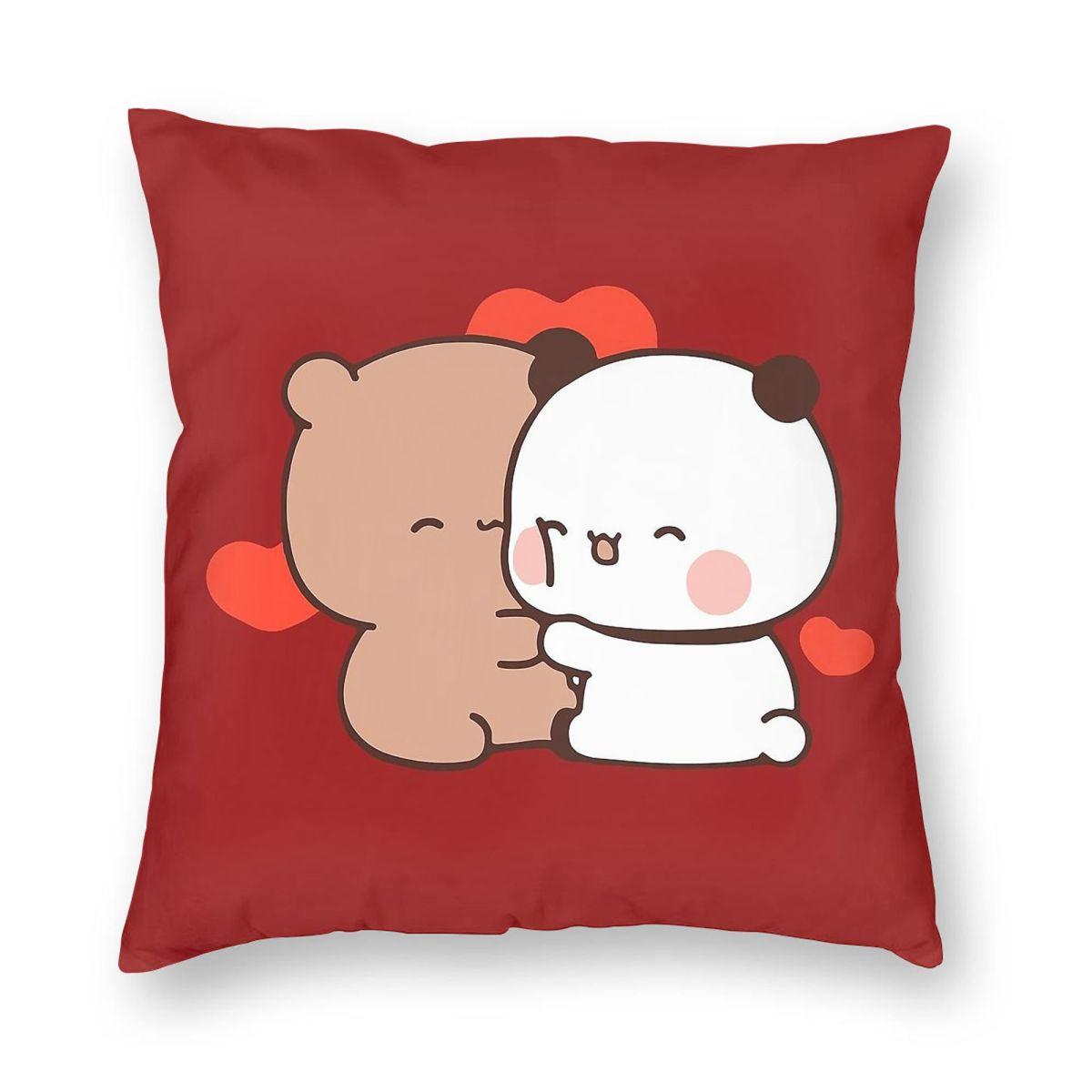 Dudu Bubu Panda Love Pillowcase Polyester Linen Velvet Pattern Zip Decorative Pillow Case Home Cushion Cover Peach skin 18*18(CM)-1Pcs