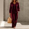 1116 New European and American Velvet Casual Women's Clothing Set, Button V-neck Long-sleeved Trousers Two-piece Set