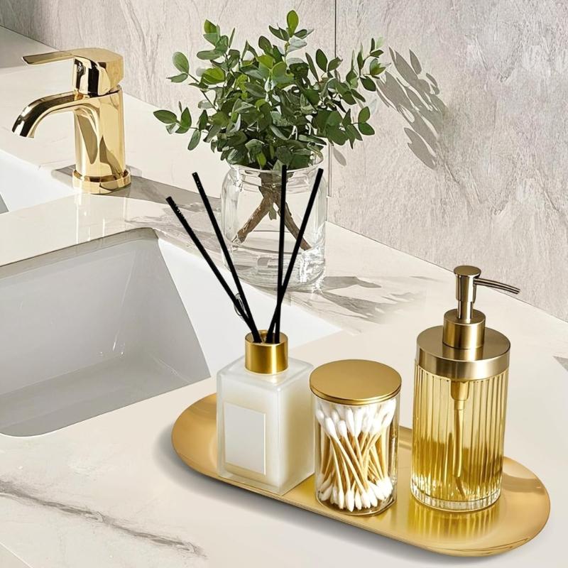 Metal Decorative Tray Multi Functional Oval Jewelry Organiser Cosmetic Storage Solution For Modern Desktop Vanity