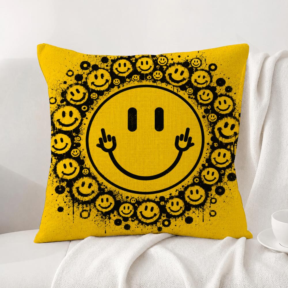 Symbol Smile Face Cushion Cover Natural Linen Pillowcase Set AllinOne Decor Cushion Cover for Sofa Bedroom Chair