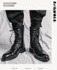 Herbst/Winter Übergröße Schnür-Stiefeletten - Europäische & Amerikanische Schwarze Motorrad-Denim & Business-Lederstiefel