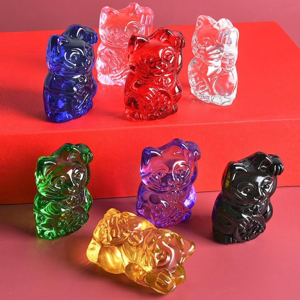 Beckoning Cat Crystal Glass Feng Shui Good Luck Cat Brings Good Increases Financial Promotes Business Decorative Small Item Charm, Item, Figurine,