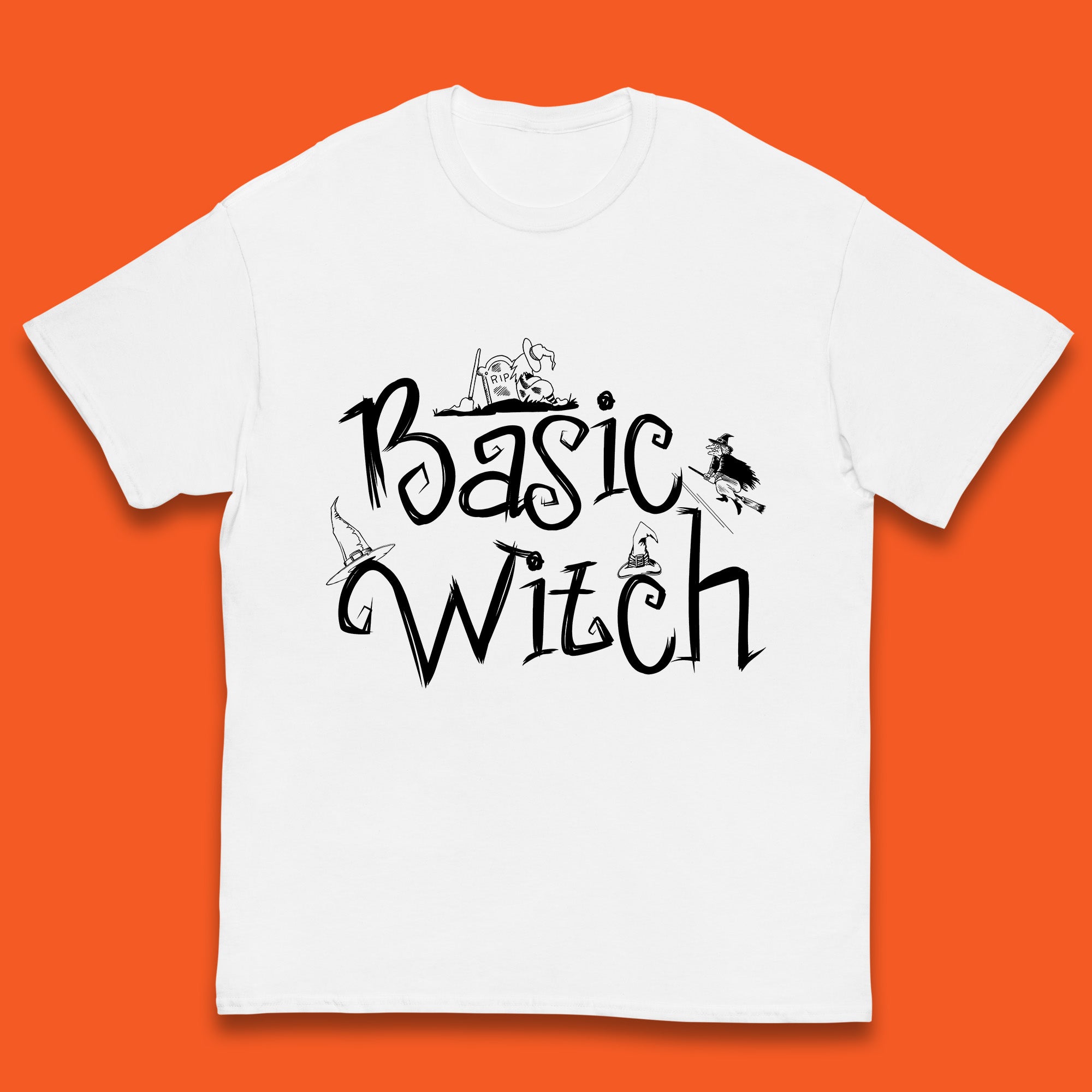 Basic Witch Funny Halloween Witch Horror Spooky Season Kids T Shirt 100
