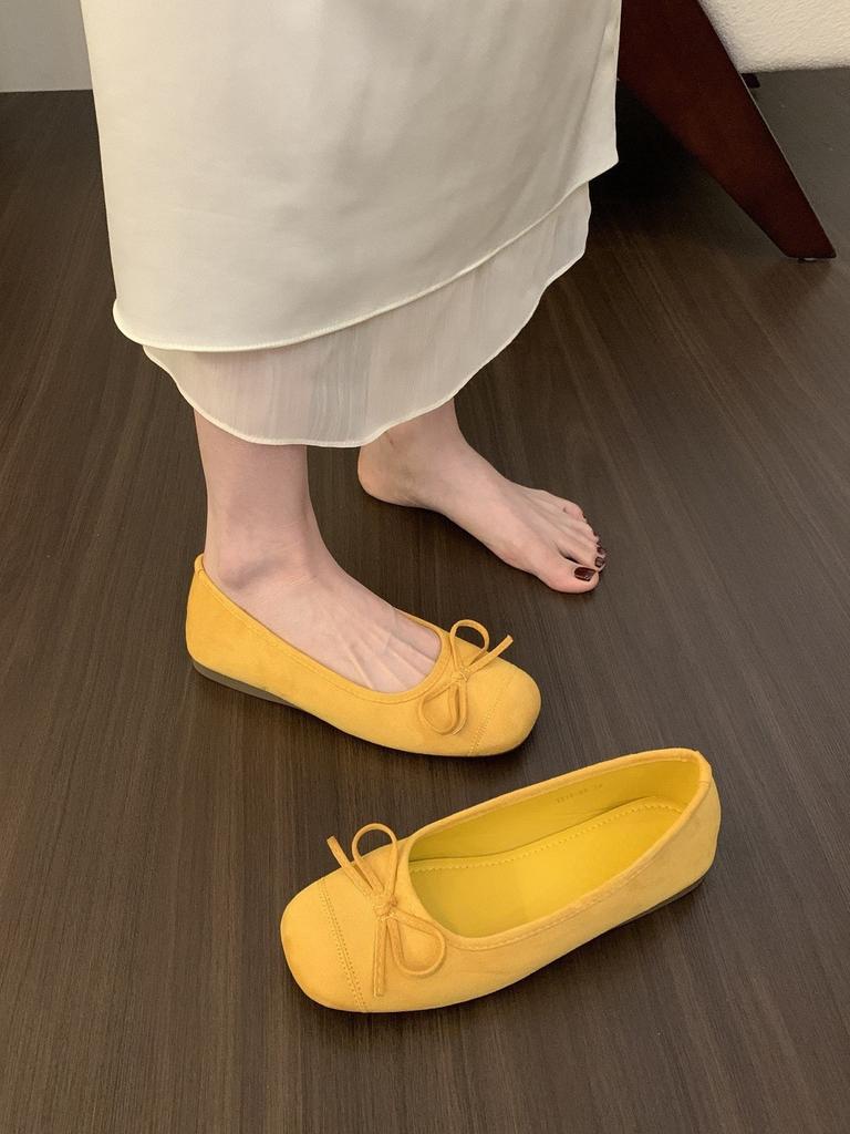 Evening Wind Suede Inner Height Increase Ballet Shoes Femininity Red with Skirt Shallow Mouth Single