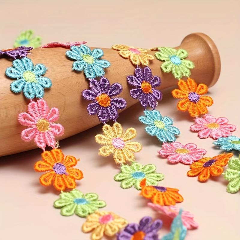 Vibrant Polyester Daisy Lace Trim 25mm Wide Colorful Knit Embroidery Ribbon, Perfect for DIY Crafts, Sewing, Patchwork & Wedding Decorations