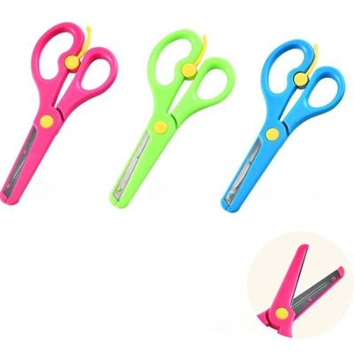 1Pc Color Cartoon Kids Safety Encase Edge Stationery Scissor Student Handmade DIY Plastic Spring Scissors Office Paper Cutter