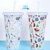 Color-Changing Water Bottle Portable Travel Mug Football Flag Water Drinking Cup with Straw & Lid Plastic-Tumblers