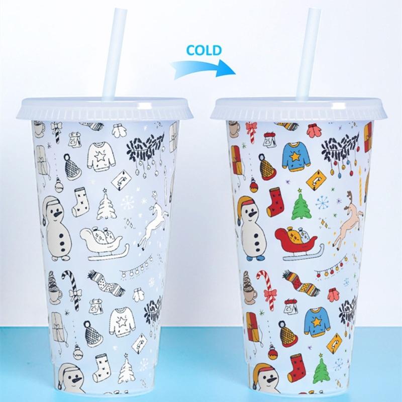 Color-Changing Water Bottle Portable Travel Mug Football Flag Water Drinking Cup with Straw & Lid Plastic-Tumblers