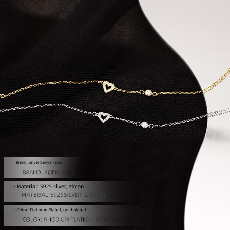 Love Design Heart-Shaped Bracelet: 14K Gold-Plated 925 Sterling Silver for Women, Simple and Versatile.
