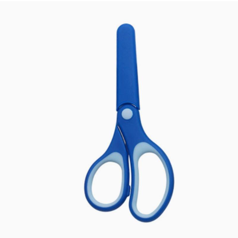 1Pc Student Blunt‑Tip Safety Scissors, Soft‑Grip Craft Scissors with Protective Cover & Ruler for School Use