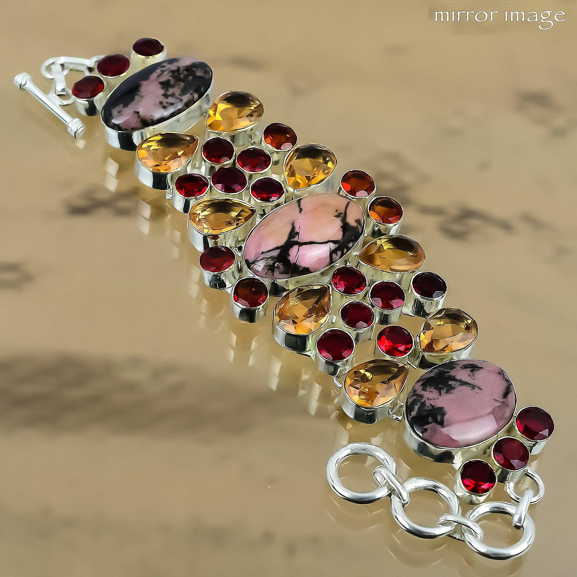 

Wedding Gift For Her 925 Silver Natural Rhodonite Chain Adjustable Bracelet Adjustable