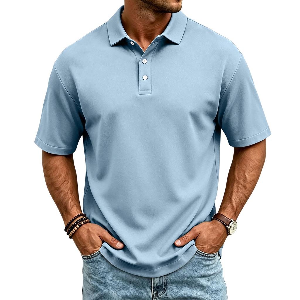 Men’s Casual Quick Dry Mesh Golf Polo Shirt Short Sleeve Lightweight Breathable Classic Fit Button Placket Top for Outdoor Sports Daily Wear