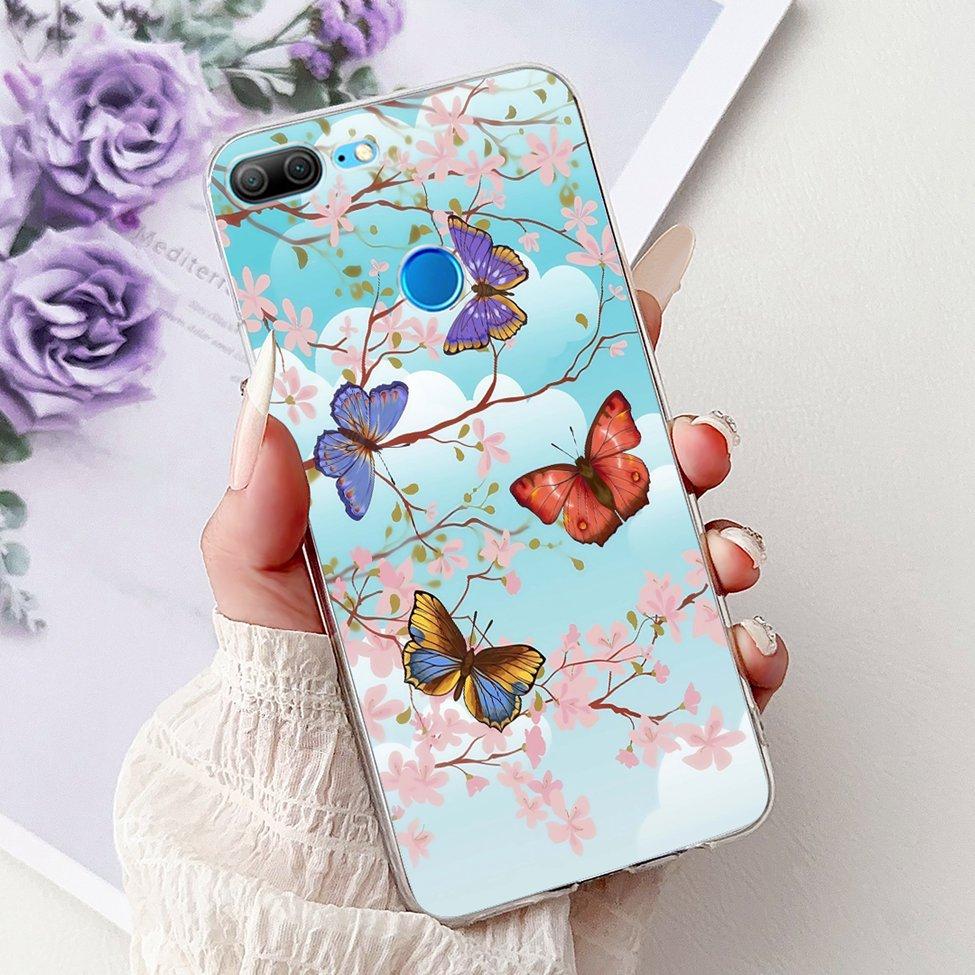 Clear For Honor 9 Lite Case Cute Cat Fashion Flowers Funny Painted Back Cover For Honor 9Lite Phone Case LLD-L21 LLD-L31 LLD-L11