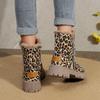 Shoes for Women Fashion Winter New Round Toe Women Boots Leopard Print Short Barrel Chunky Heels Zipper Plus Size Boots Women