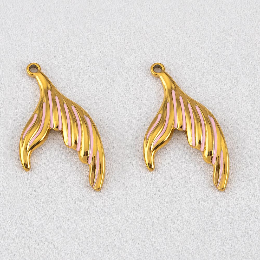 2pcs 304 Stainless Steel Enamel Fish Tail Pendant Mermaid Tail Charm DIY Trend Necklace Earring Jewelry Making Keychain Supplies