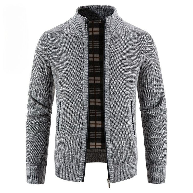 

Autumn and Winter Men s Plus Velvet Stand-up Collar Cardigan Sweater Fashion Warm Sweater Jacket Top Men 3XL сірий