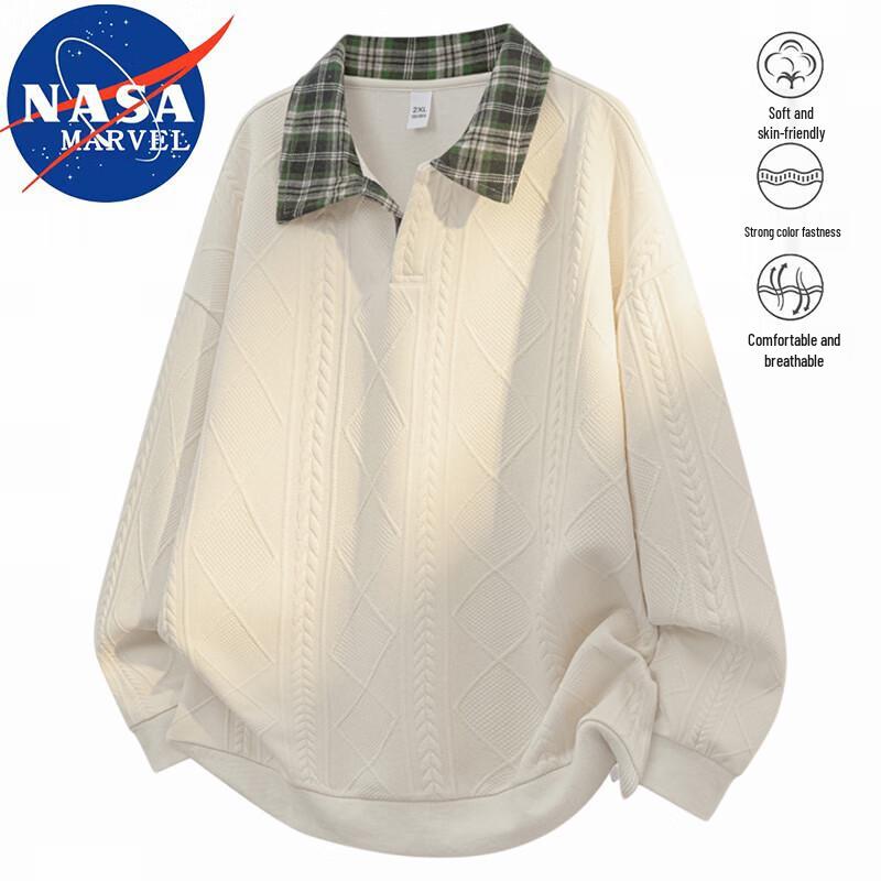 NASA MARVEL Men's Polo Collar Long Sleeve Top
